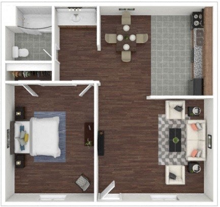 Floor plan for 1 bed, 1 bath, 580 sqft
